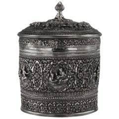 Antique Burmese Exceptional Solid Silver Betel Box, Rangoon, circa 1900