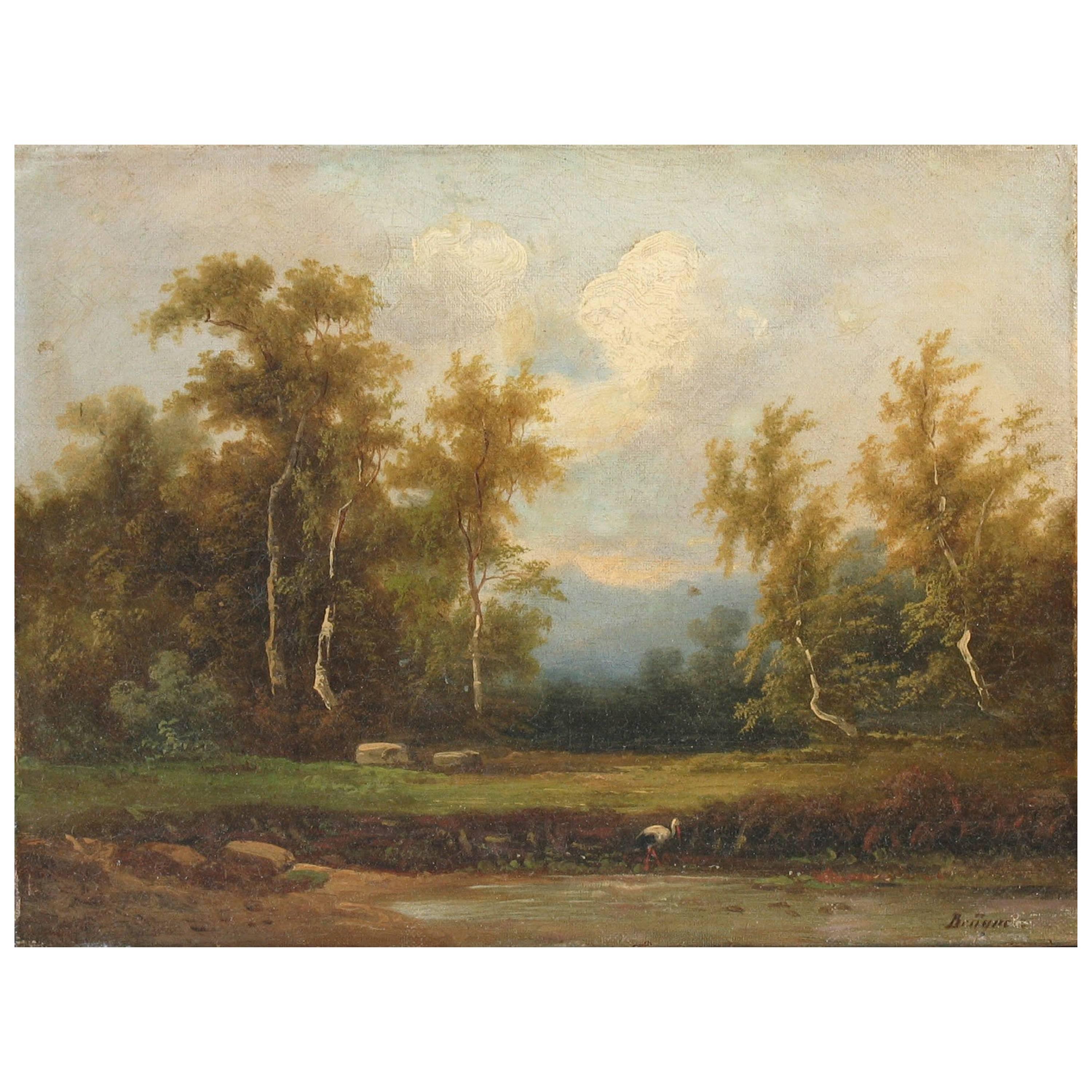 Coelestin Brugner Landscape with a Stork by the Water For Sale