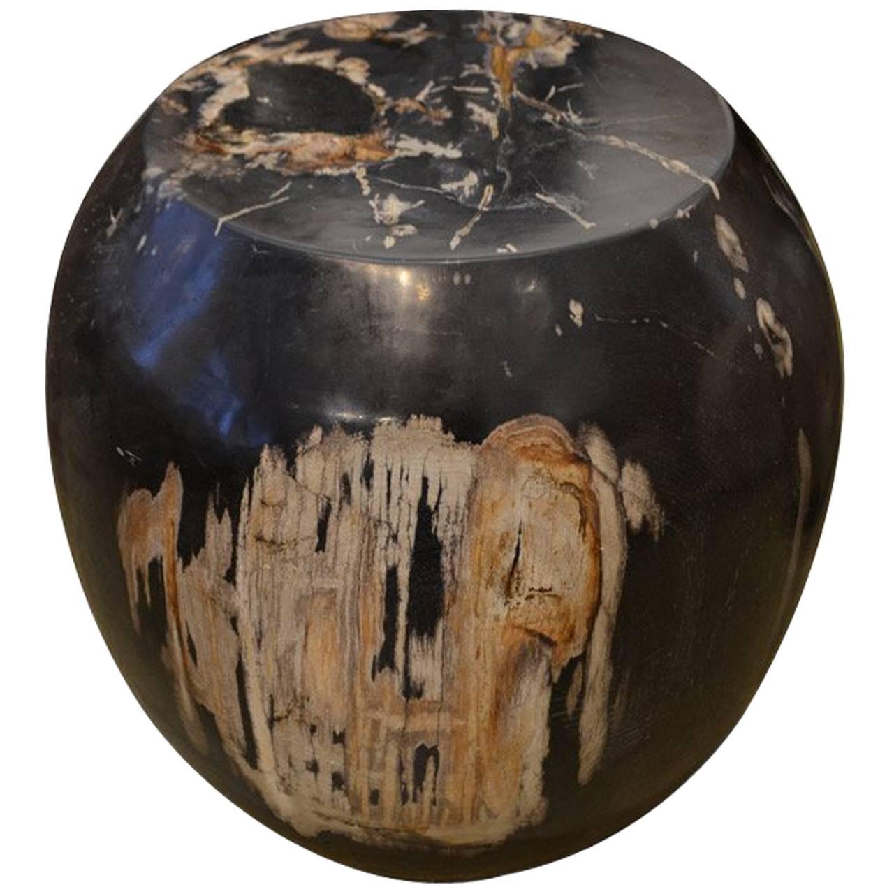 Andrianna Shamaris Drum Shape Petrified Wood Side Table