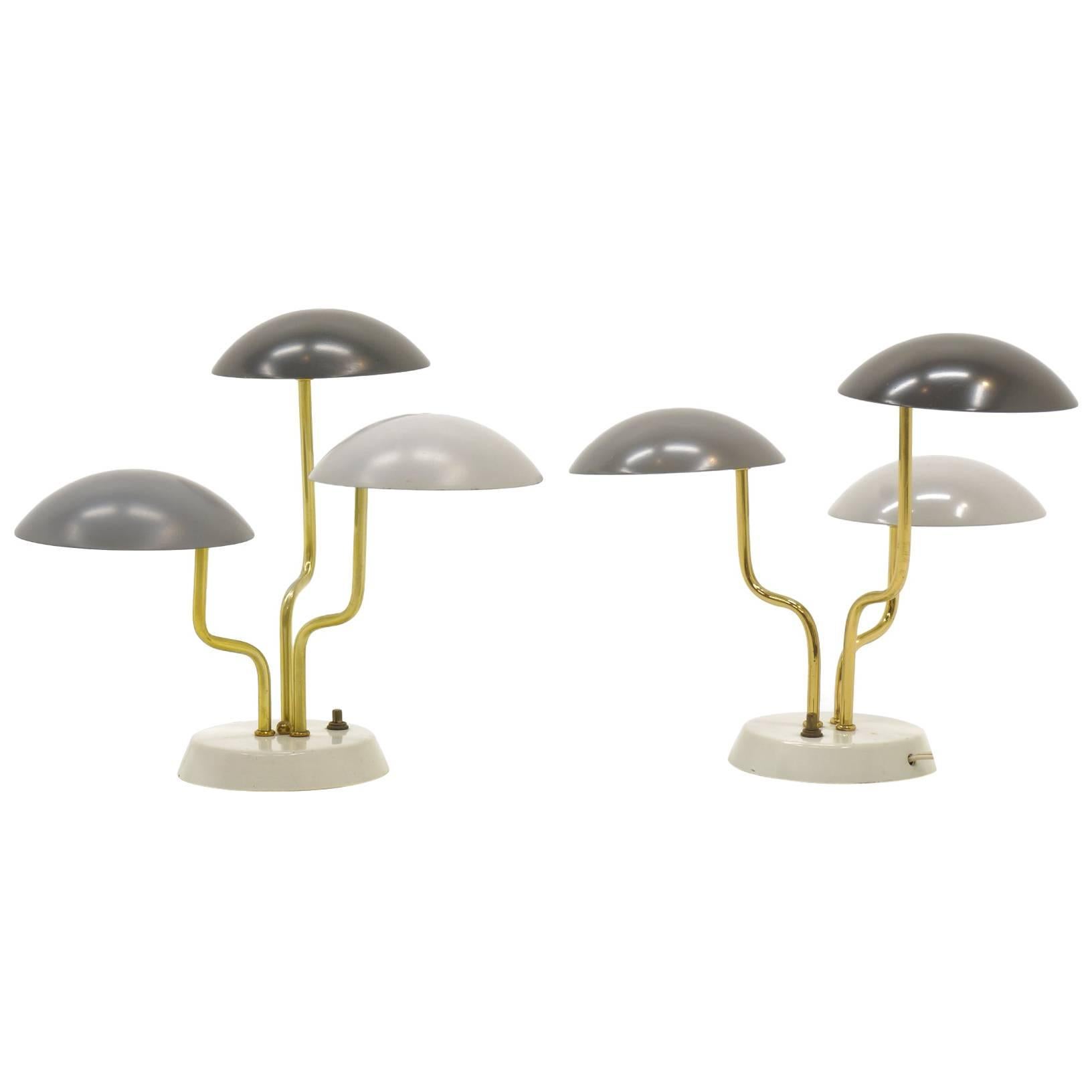 Pair of Gino Sarfatti for Arteluce Three Shade Table Lamp in Shades of Gray