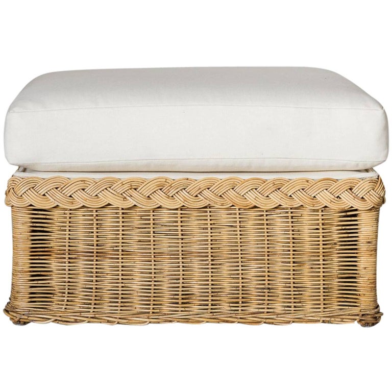 Oversized Wicker Ottoman Upholstered in White Hemp at 1stDibs