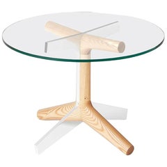 R4 Side Table, Modern Ash Hardwood, Glass and Polished Aluminum End Table