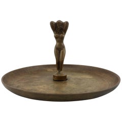 Vintage Spanish Bronze Nude Sculpture Dish