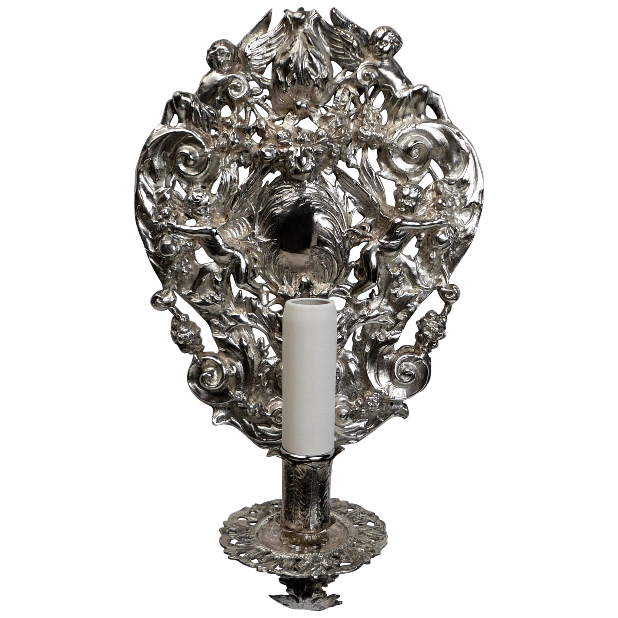 Four Early 20th Century Silver Plated Baroque Style Sconces