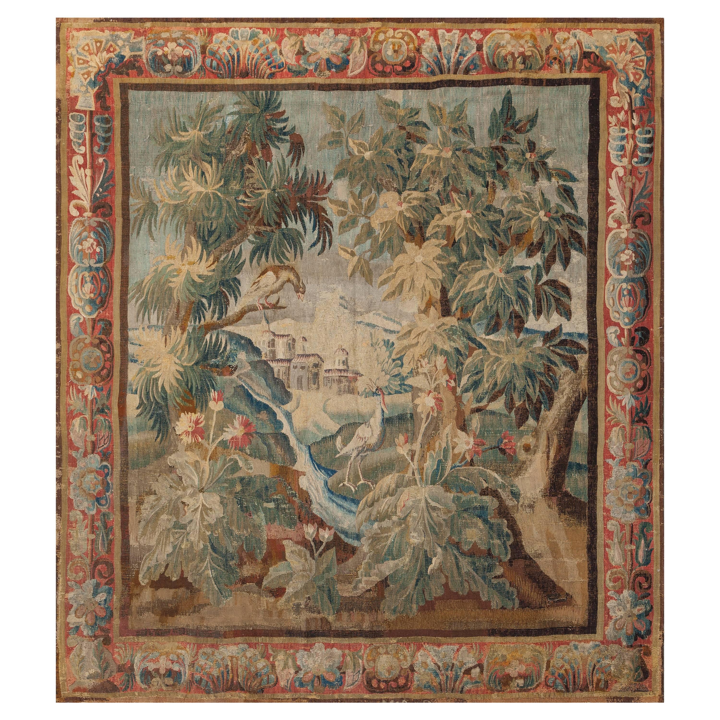 Hand-Loomed Landscape with Stream Tapestry, Aubusson France, Late 17th Century For Sale