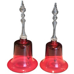 Pair of Graduating of 19th Century English Cranberry Bristol Glass Bells