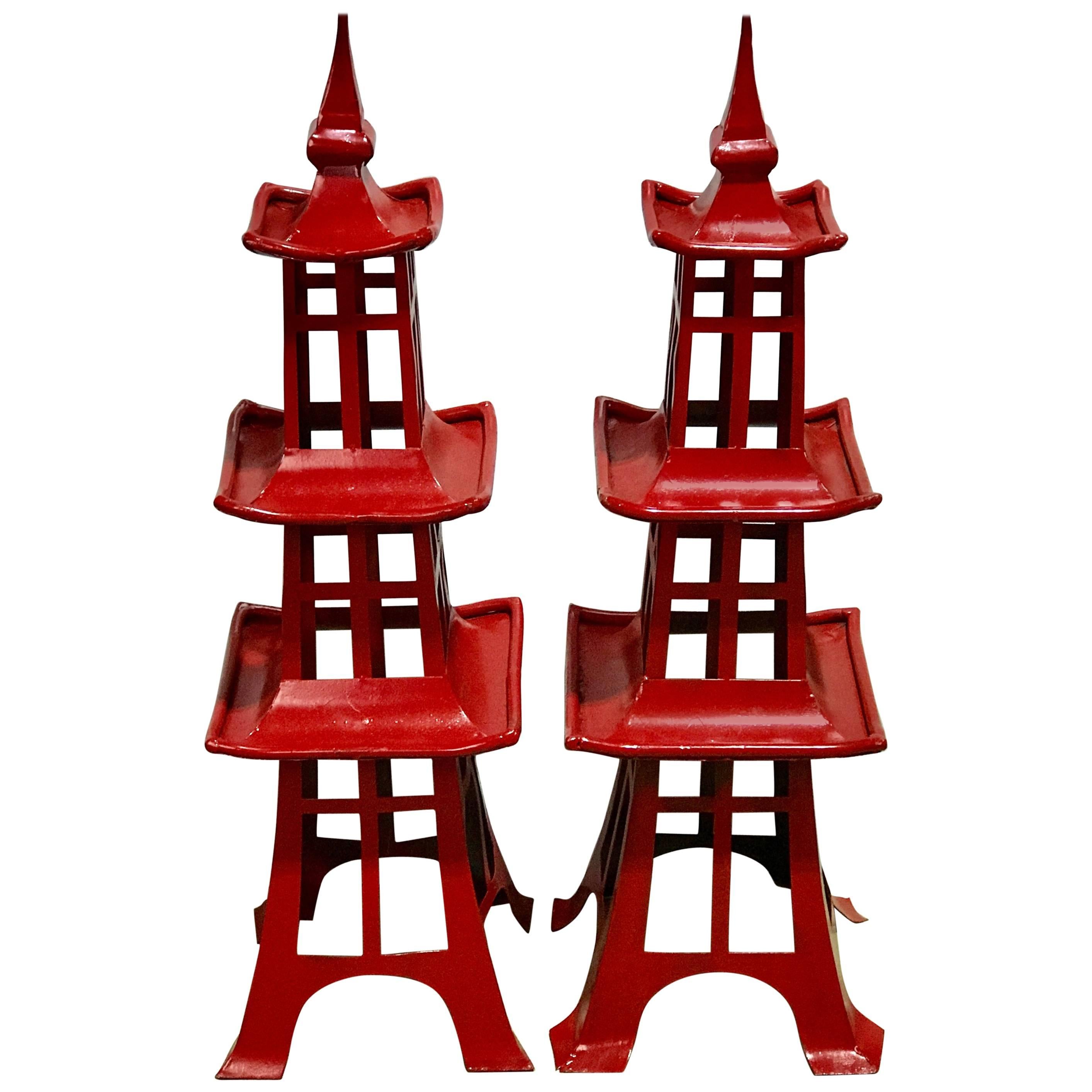 Pair of Midcentury Red Japanese Pagodas, from Walt Disney World