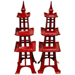 Pair of Midcentury Red Japanese Pagodas, from Walt Disney World