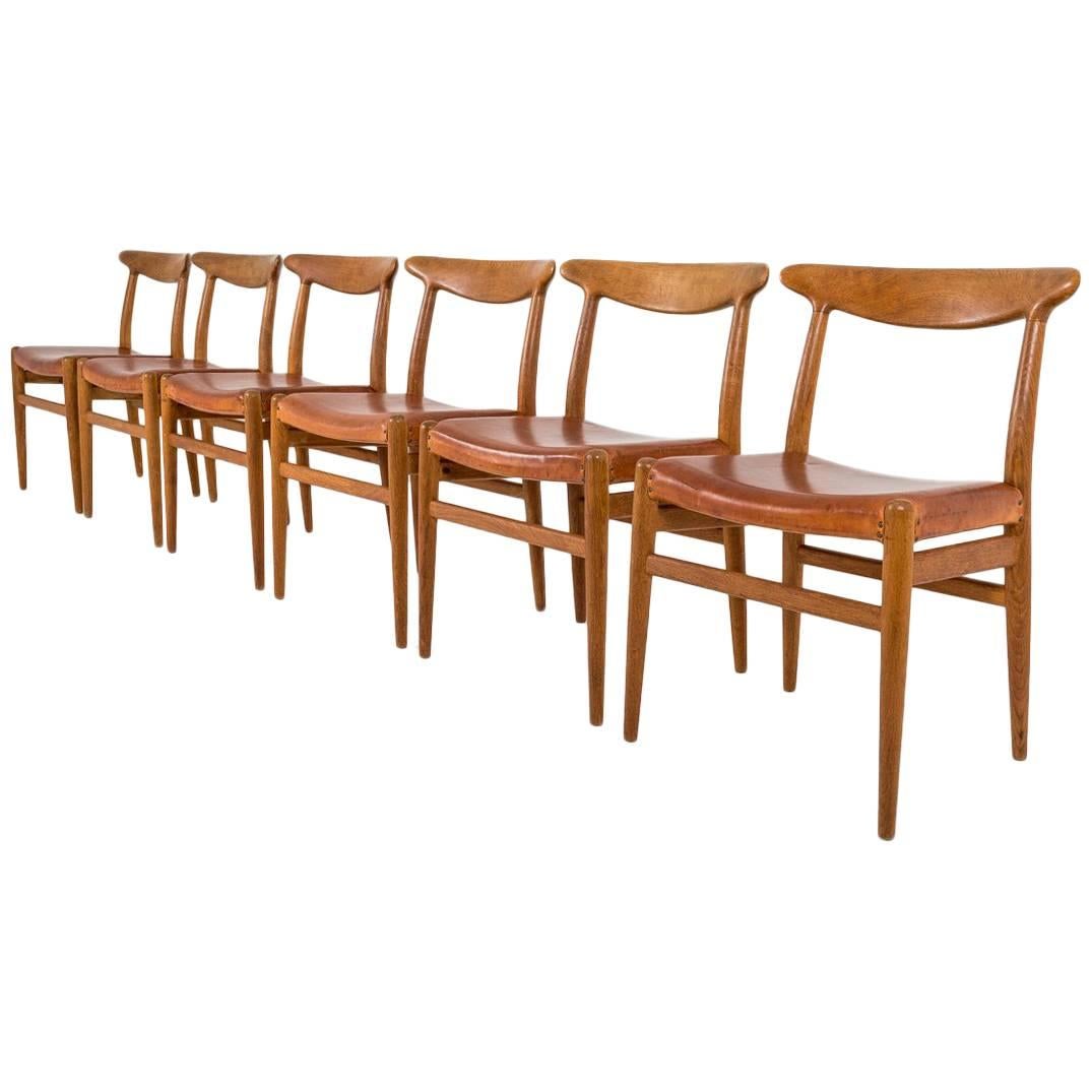 Set of Six Danish Dining Chairs W2 by Hans J. Wegner