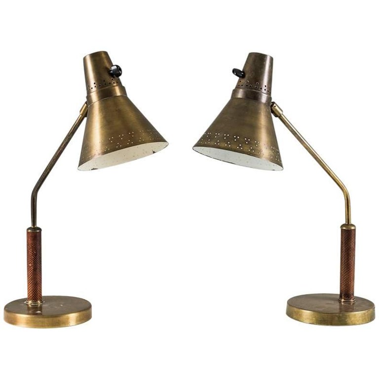 Scandinavian Desk Lamps in Brass by AB E. Hansson & Co, 1940s For Sale
