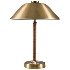 Swedish Midcentury Table Lamp in Brass and Leather by Einar Bäckström