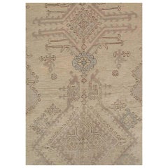 Antique Oushak Carpet, Turkish Handmade Oriental Rugs Gray, Taupe and Light Blue