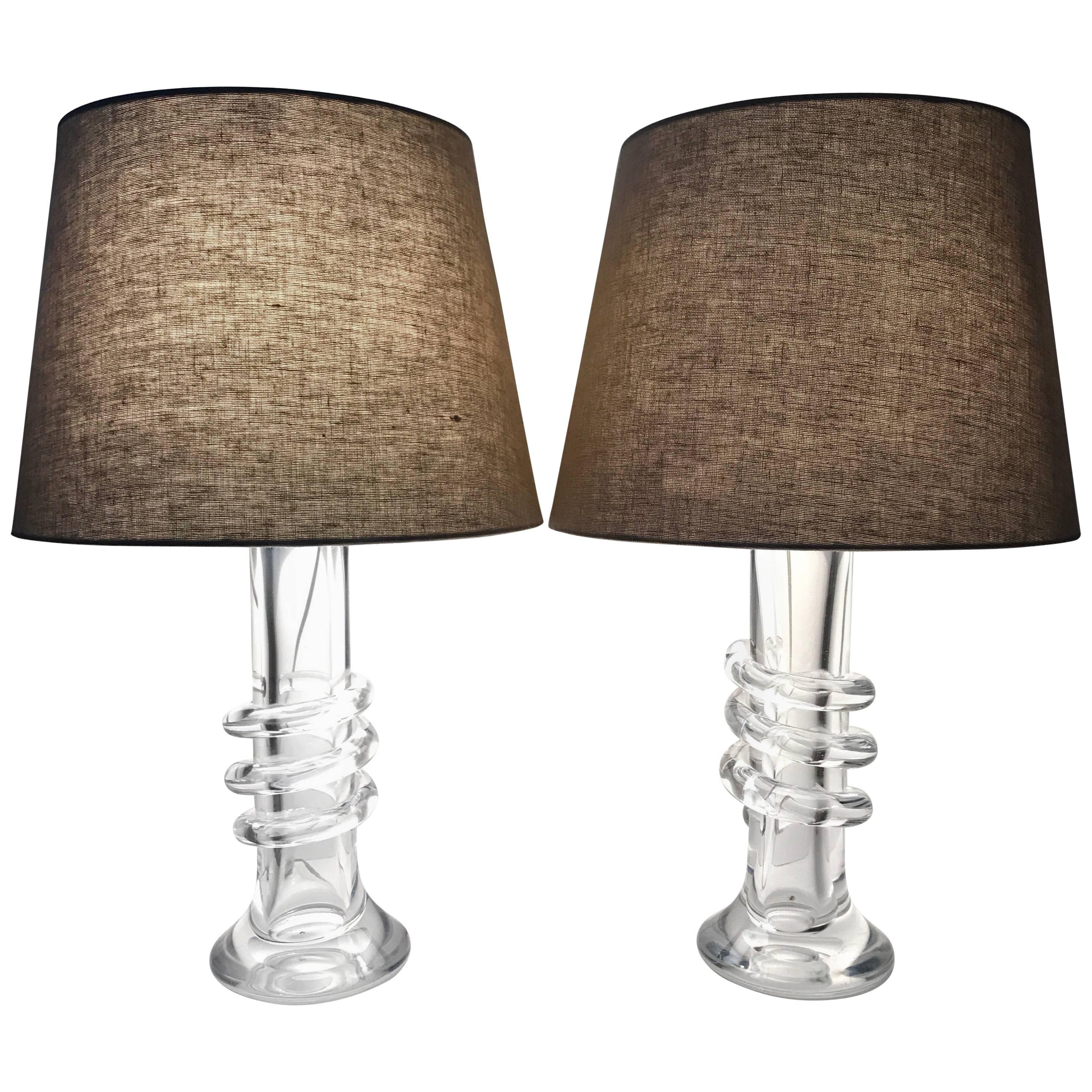 Swedish Art Glass Table Lamps Pair by Hannelore Dreutler for Ateljé Lyktan Åhus For Sale