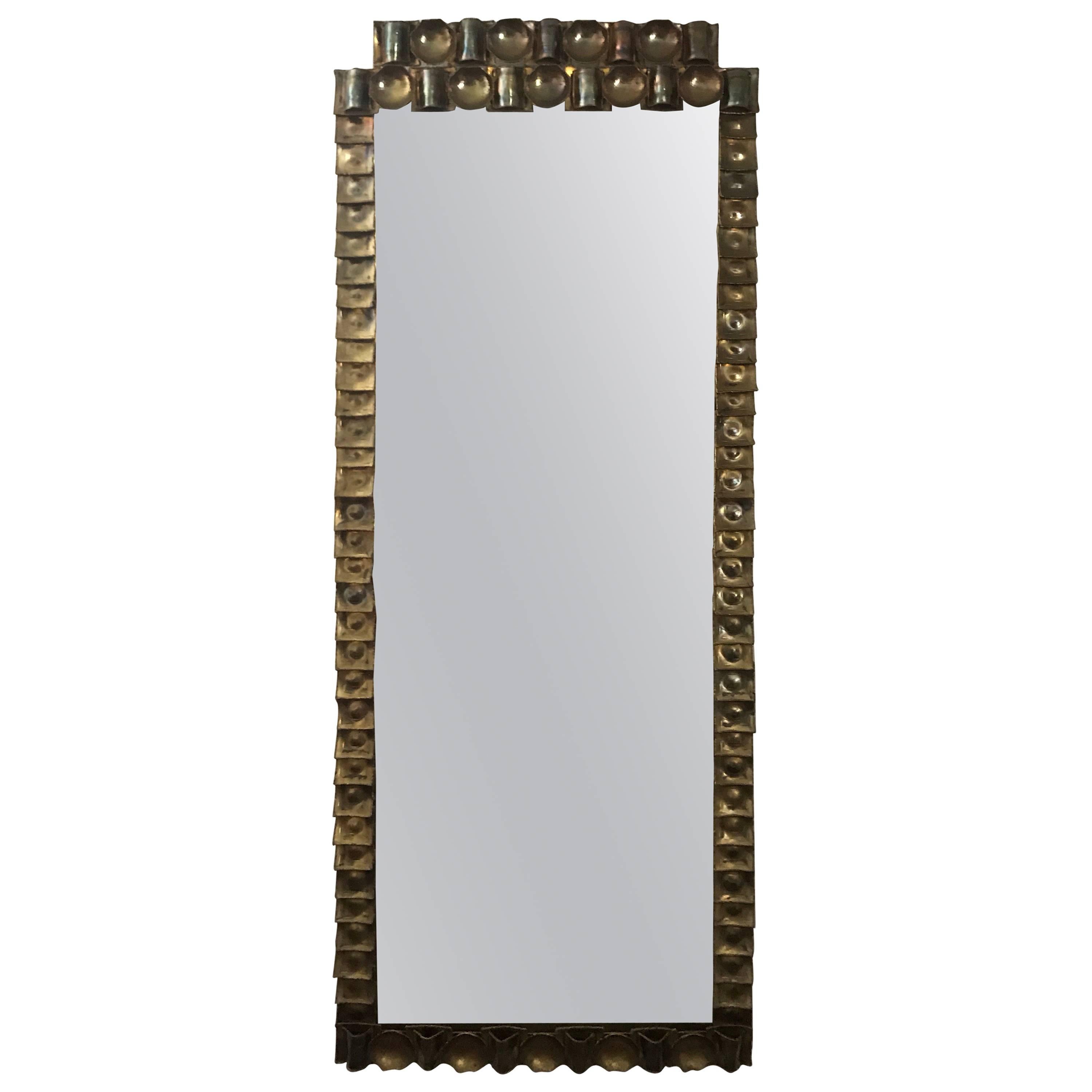 Large Swedish Brass Frame Mirror Made by Artist Claës E. Giertta One of a Kind For Sale