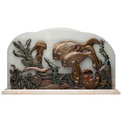 French Onyx Table Lamp with Underwater Fish and Coral Scene