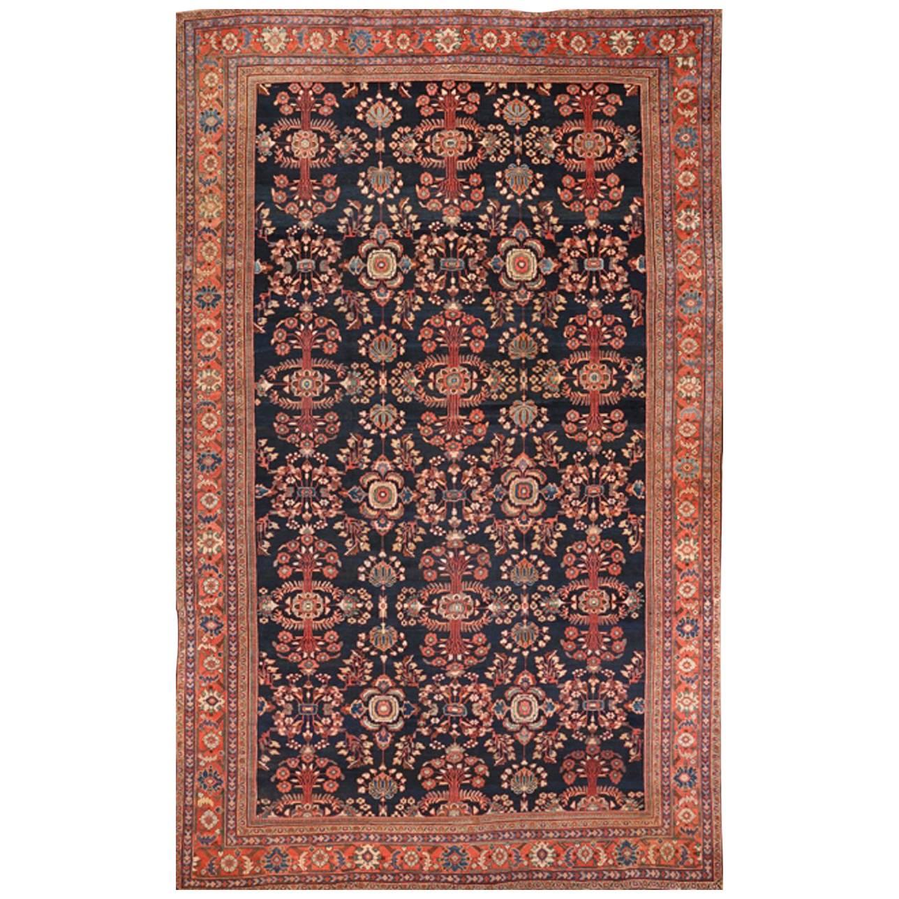 Antique Cobalt Blue Persian Mahal Rug circa 1910 - FREE SHIPPING For Sale