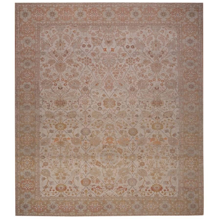 Hand Woven Ivory Persian Tabriz Rug Recreation - FREE SHIPPING For Sale