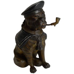 Antique English Painted Spelter Novelty Inkwell, Sailor Bulldog, circa 1900