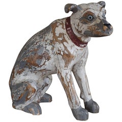 Hand-Carved and Hand-Painted Vintage Condition Sitting Dog Sculpture