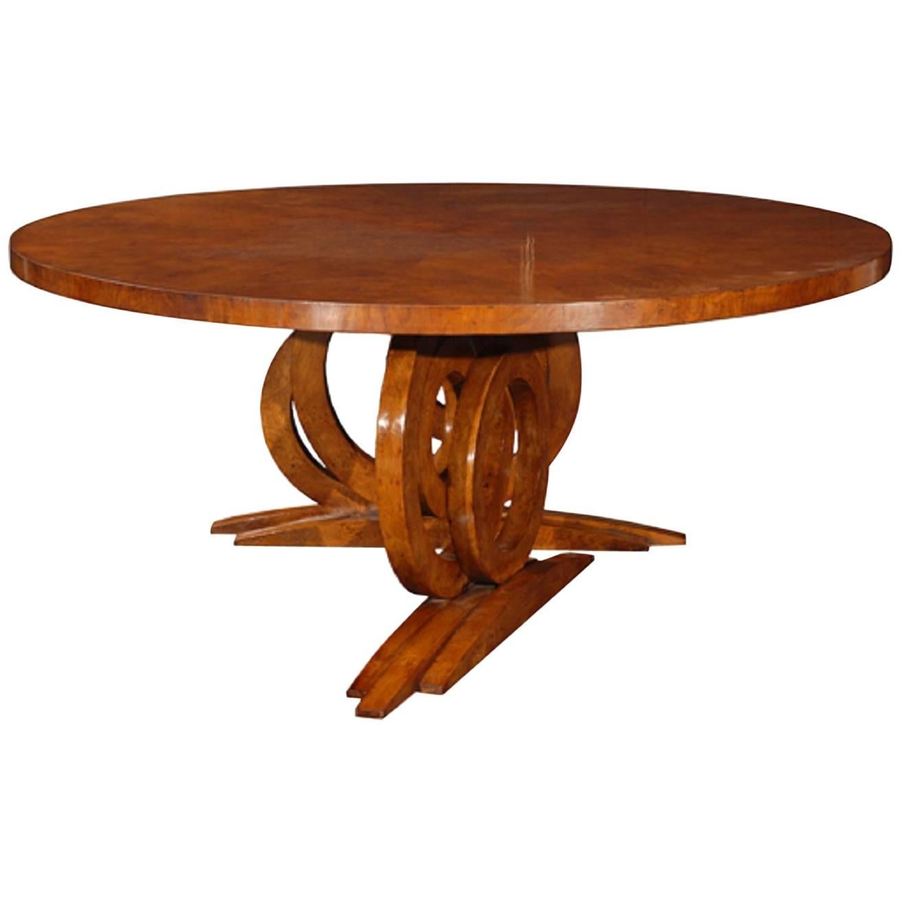 Round Art Deco Dining Table in Walnut Burl Designed by Renaissance Collection For Sale