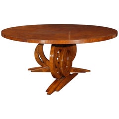 Round Art Deco Dining Table in Walnut Burl Designed by Renaissance Collection