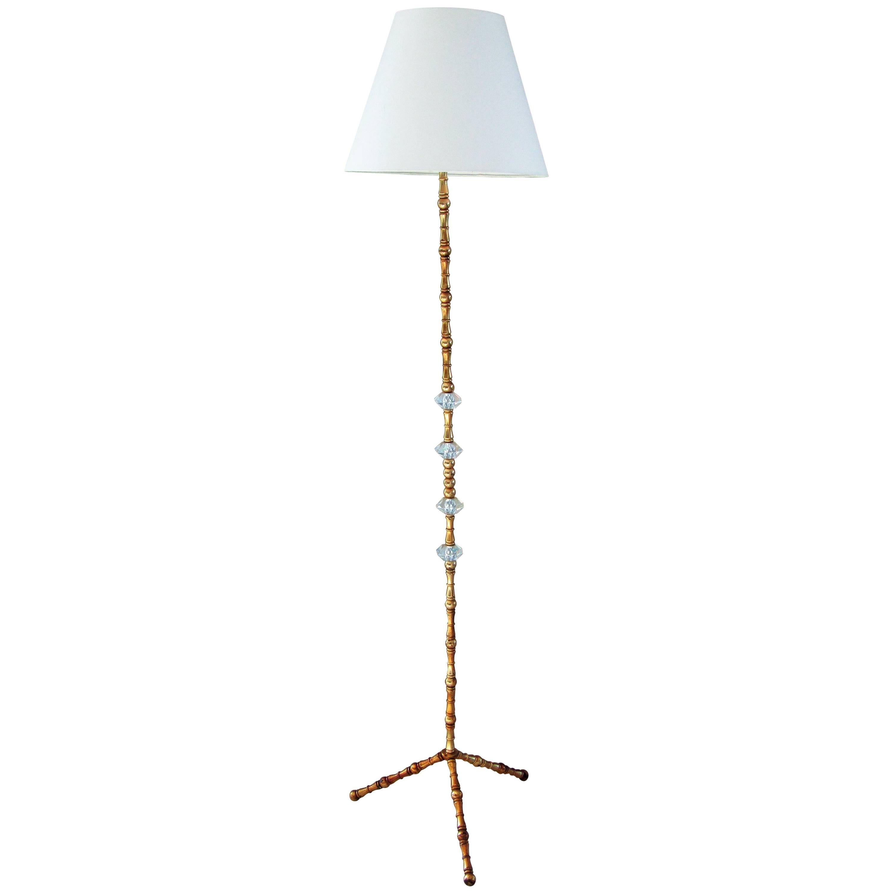 Midcentury Bamboo Brass Floor Lamp Maison Bagues, France, 1950s For Sale