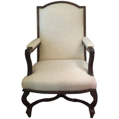 20th Century French Oak Bergère Upholstered in Ivory Linen