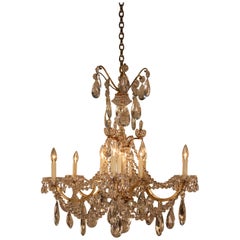 French 1930s Crystal and Bronze Chandelier