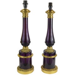 Pair of Empire Style Bronze Mounted Amethyst Glass Lamps