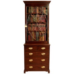 19th Century Narrow Mahogany Astragal Glazed Bookcase on Chest