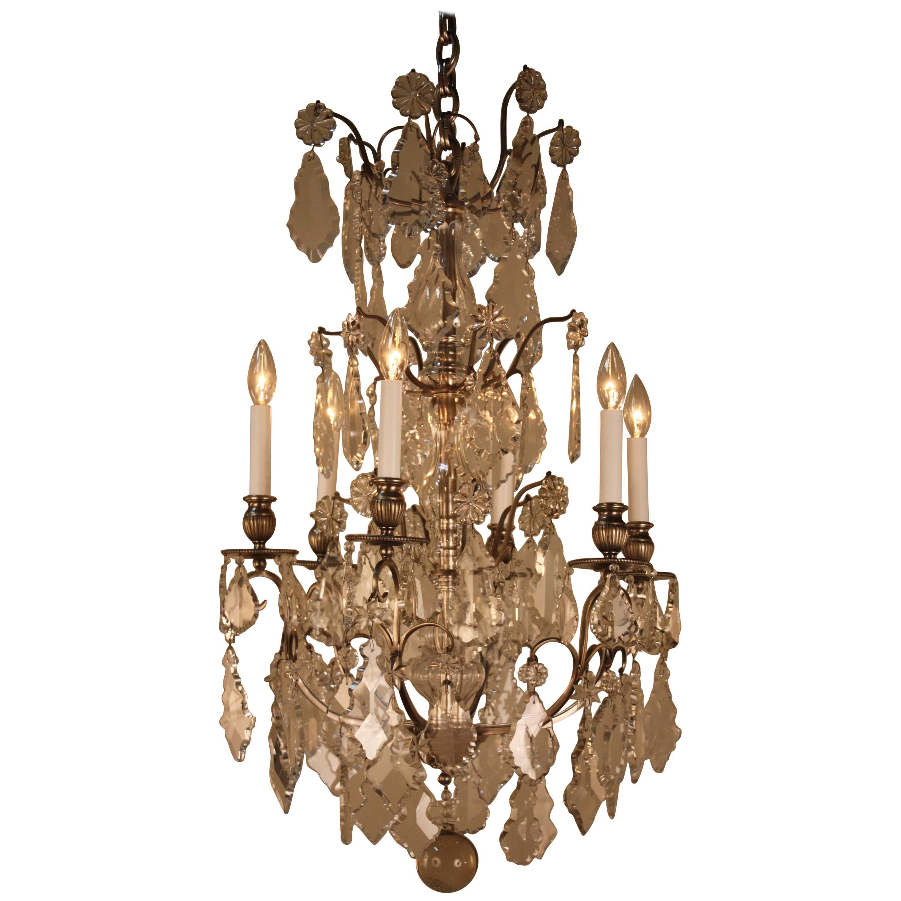 French Bronze and Crystal Chandelier