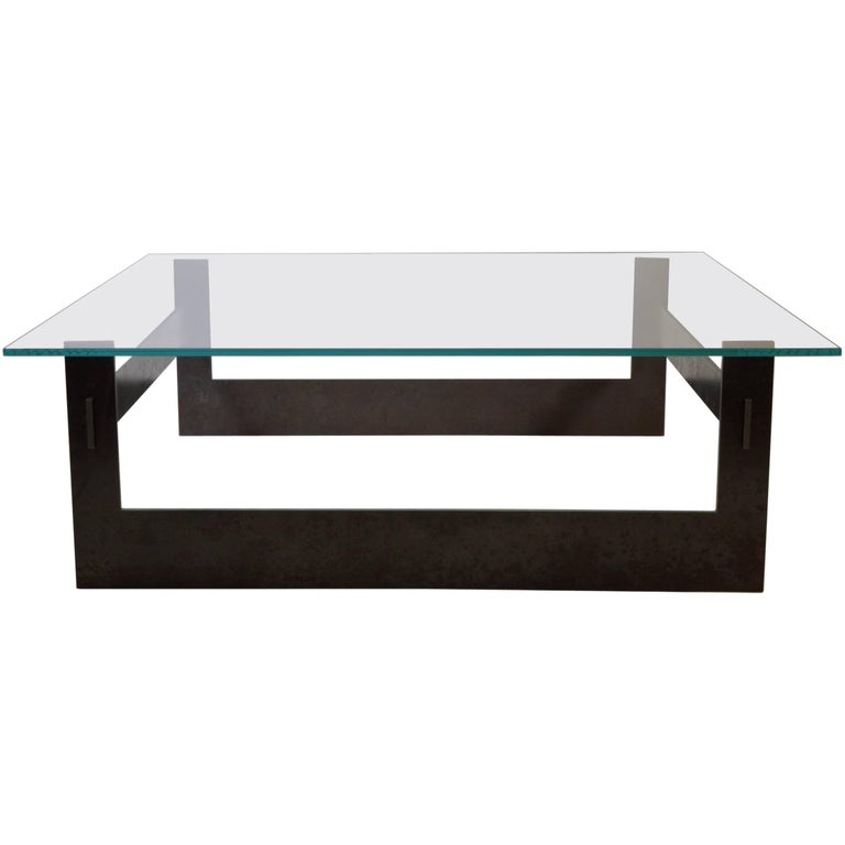 Contemporary Minimalist Blackened Steel and Glass Coffee Table by Scott Gordon For Sale
