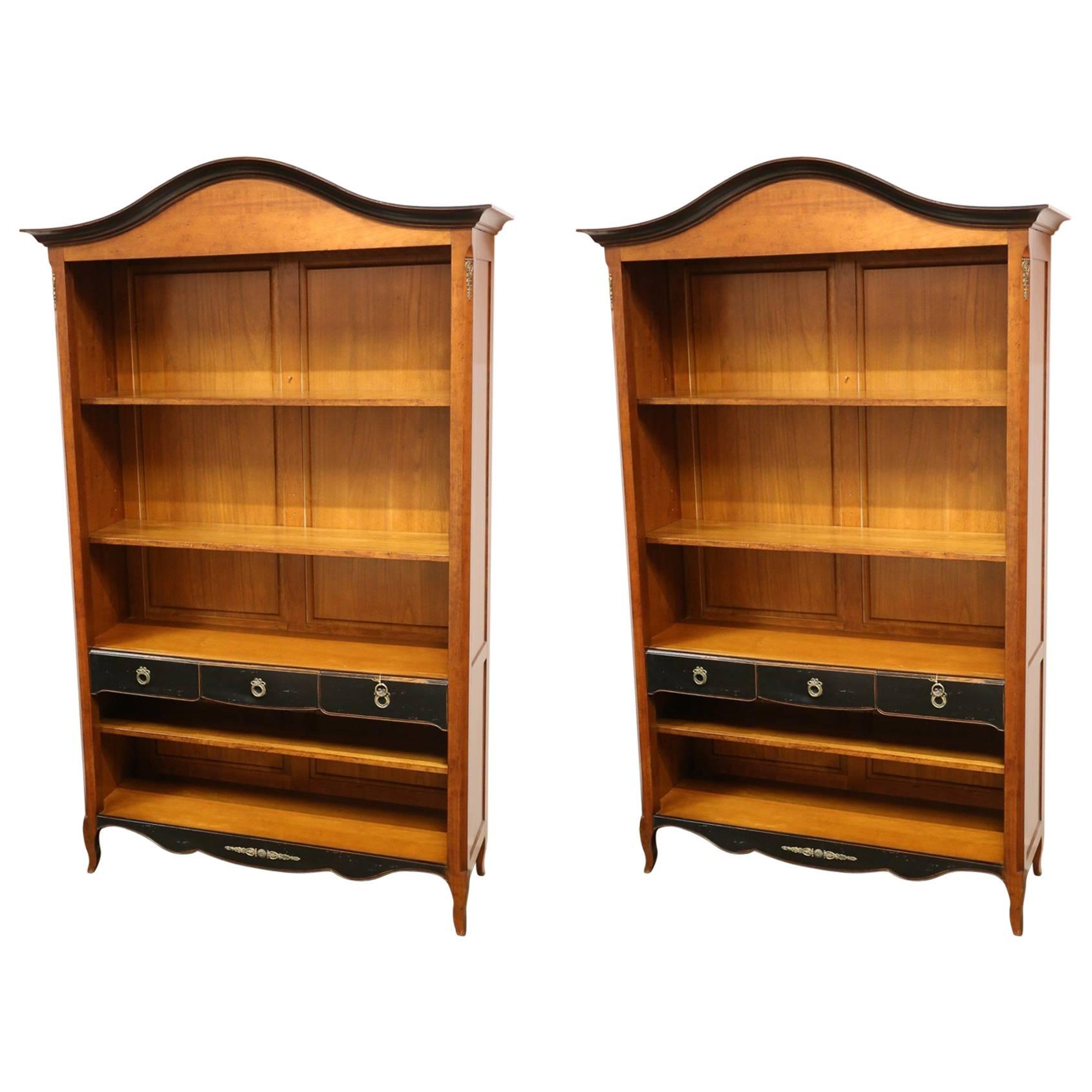 Pair of Louis XV Hand-Carved Bookcases w/ 3 Drawers - FREE LOCAL DELIVERY For Sale