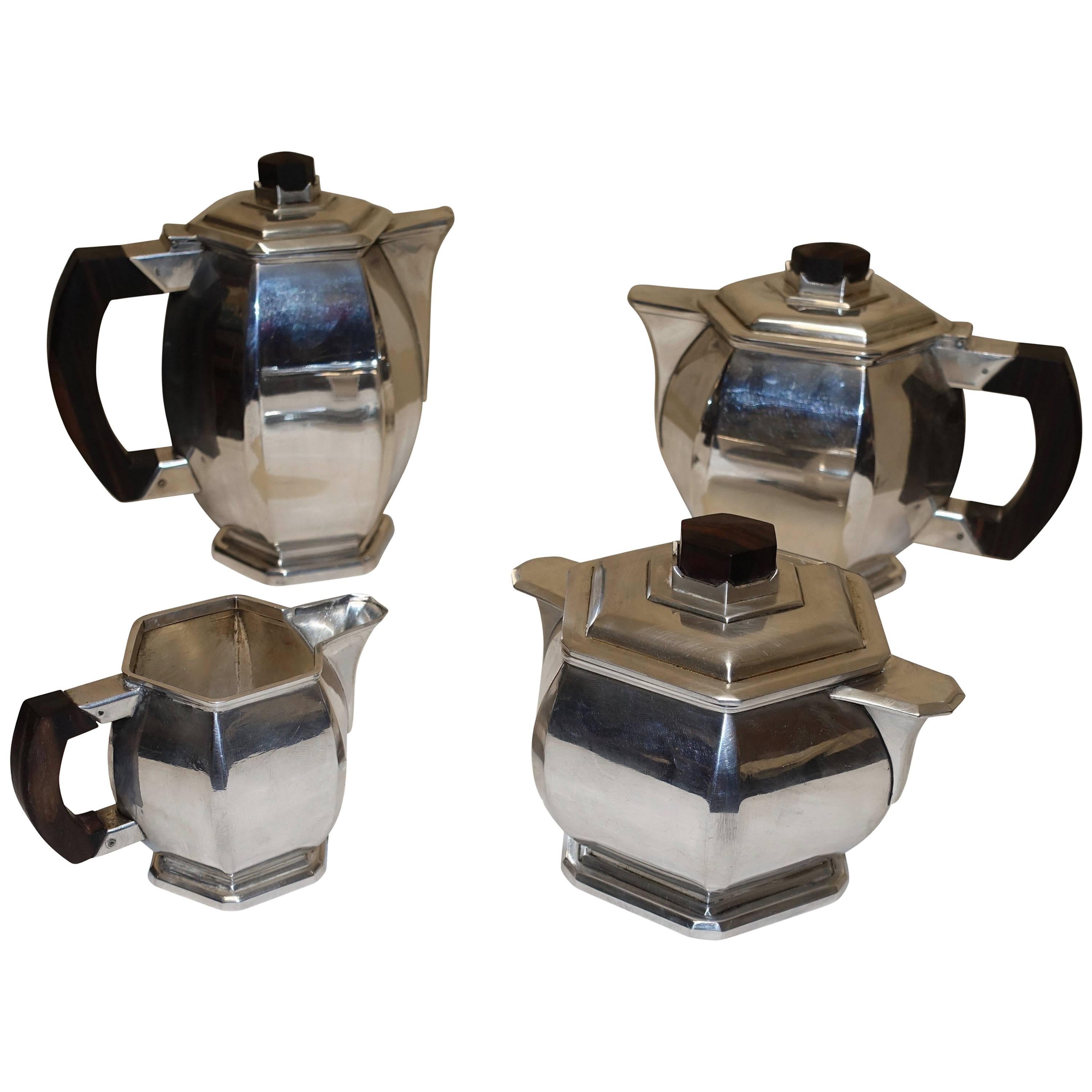 Luxury Tea/Coffee/Espresso Set for 6 w/ Tray & Teapot Chrome w/ Silver Plated 
