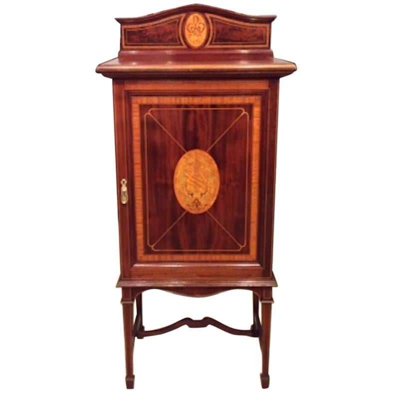 Fine Mahogany and Satinwood Marquetry Inlaid Edwardian Period Music Cabinet