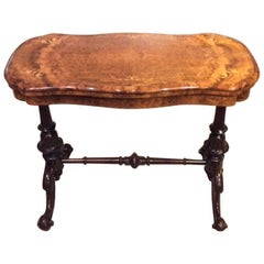 Burr Walnut and Marquetry Inlaid Victorian Period Fold over Card Table