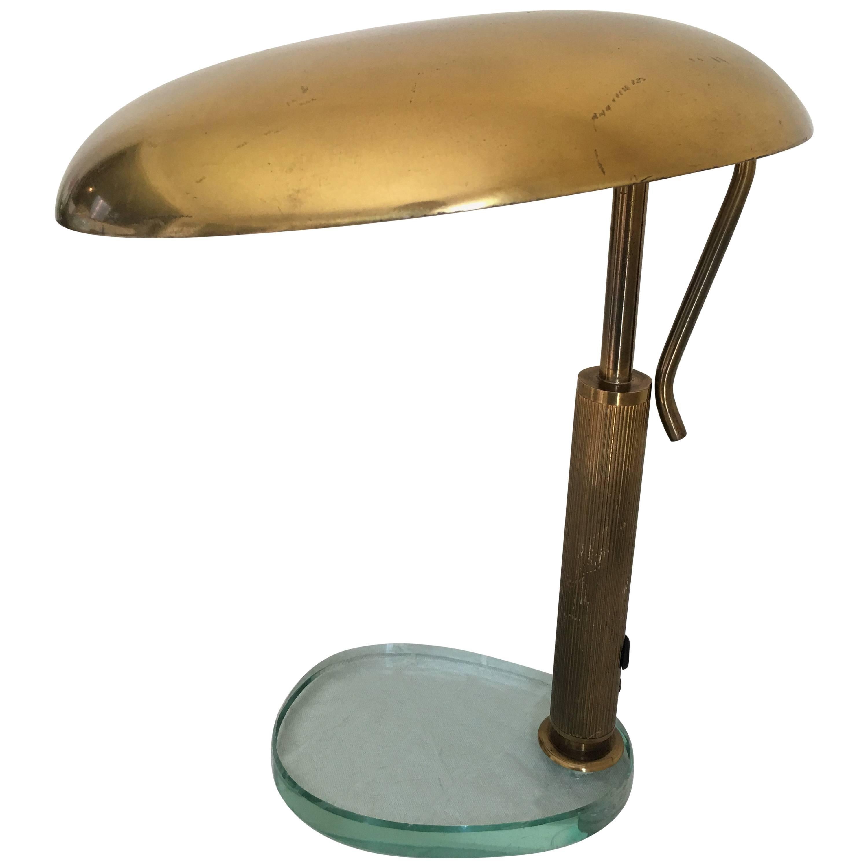 Fontana Arte 1950s Glass and Brass Desk Lamp with an Adjustable Reflector, Italy For Sale