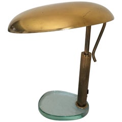 Vintage Fontana Arte 1950s Glass and Brass Desk Lamp with an Adjustable Reflector, Italy