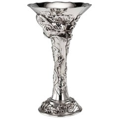 Antique Japanese Meiji Period Solid Silver Dragon Vase, Arthur Bond, circa 1900