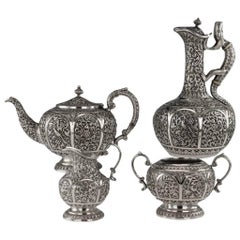 20th Century Indian Karachi-Cutch Solid Silver Tea Set, J Manikrai, circa 1900