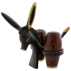 Vintage Walter Bosse Salt Pepper Donkey Set, Black Brass Palisander, Hertha Baller, 1950