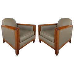 French 1940s Pair of Skyscraper Club Chairs manner of Louis Majorelle