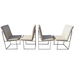 Set of Four Milo Baughman Chrome Cube Architectural Dining Chairs, Midcentury