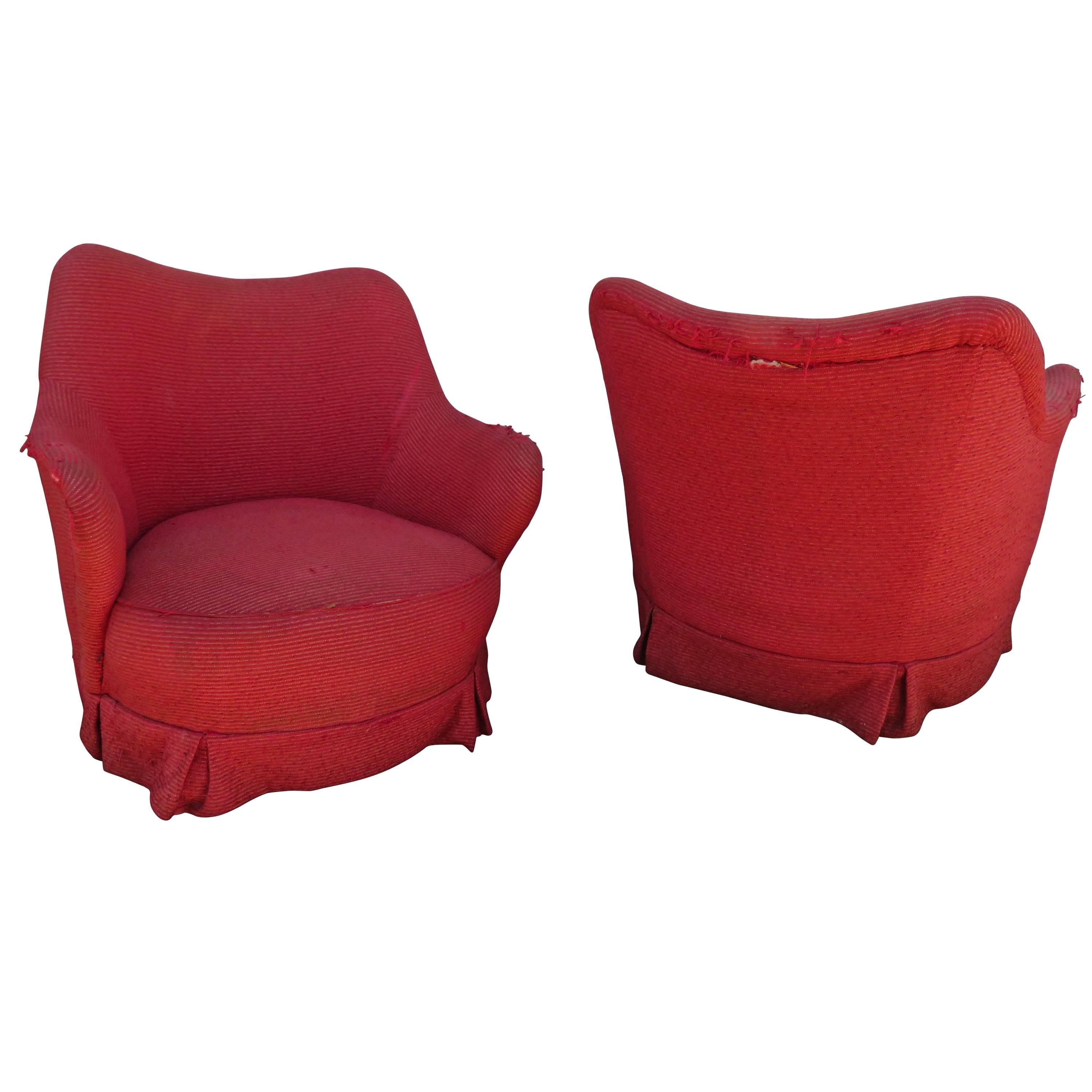 Rolling Barrel Back Lounge Chairs Mid-Century Modern, Pair
