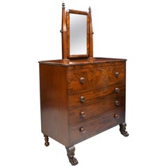 Antique American Empire Chest of Drawers with Mirror in Mahogany, Maine, circa 1830