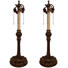 Large Pair of E. F. Caldwell Arts & Crafts Hand-Hammered Copper Table Lamps