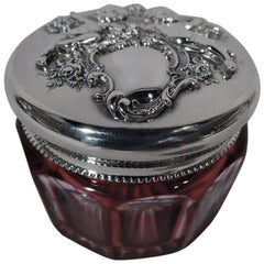 Reed & Barton Art Nouveau Sterling Silver and Red Glass Vanity Jar