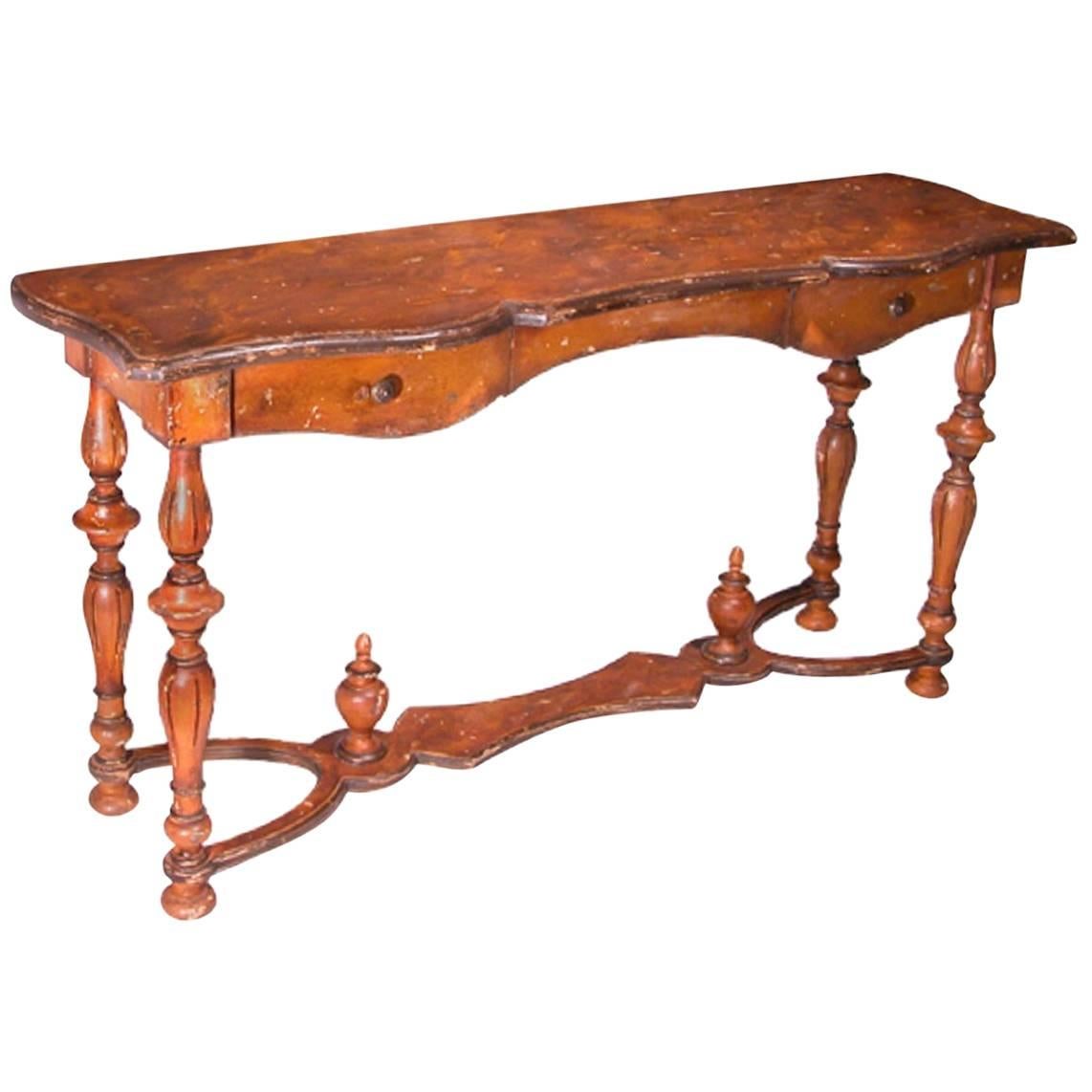 Hand-Carved Console in Distressed Hand Painted Finish - FREE LOCAL DELIVERY For Sale