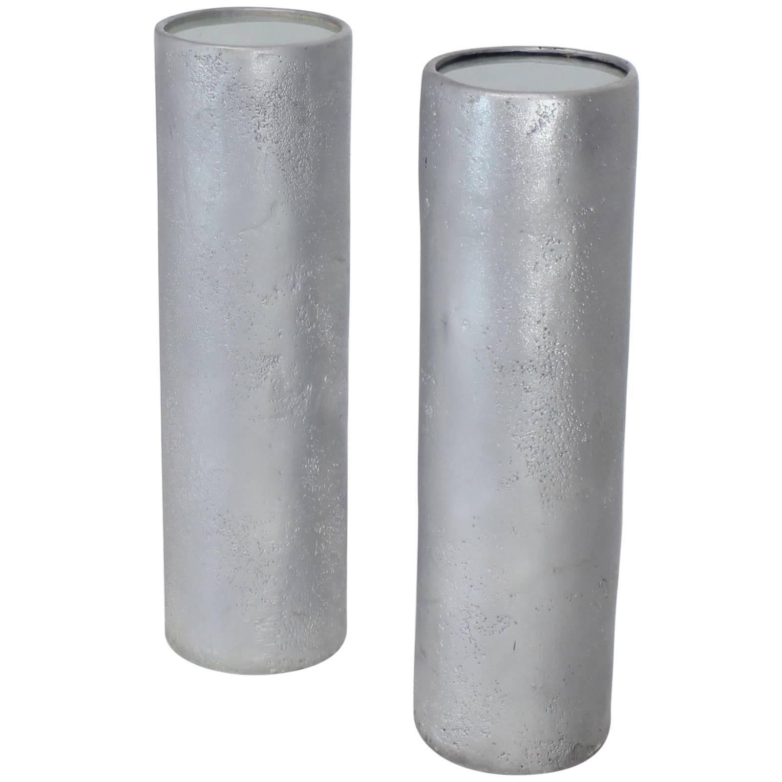 Pair of Round Cylinder Lighted Pedestals Stands For Sale