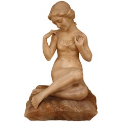 19th Century Italian Carved Alabaster of Sitting Woman
